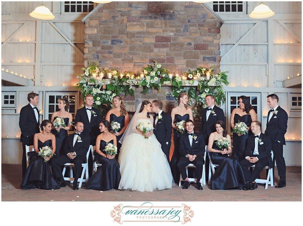 navy and black wedding theme, large bridal party photo