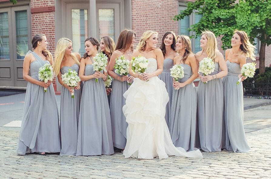 ny rooftop wedding, ash gray bridesmaid dresses, meat packing wedding