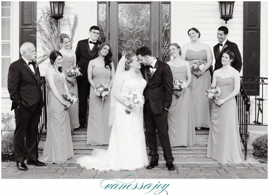 bridal party photos, black and white photos