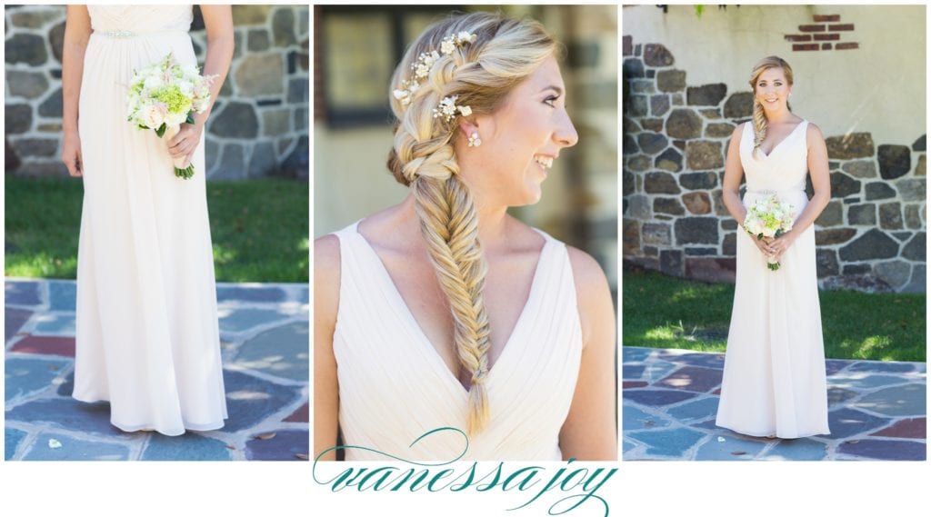 blush pink weddings, bridal fishtail hair