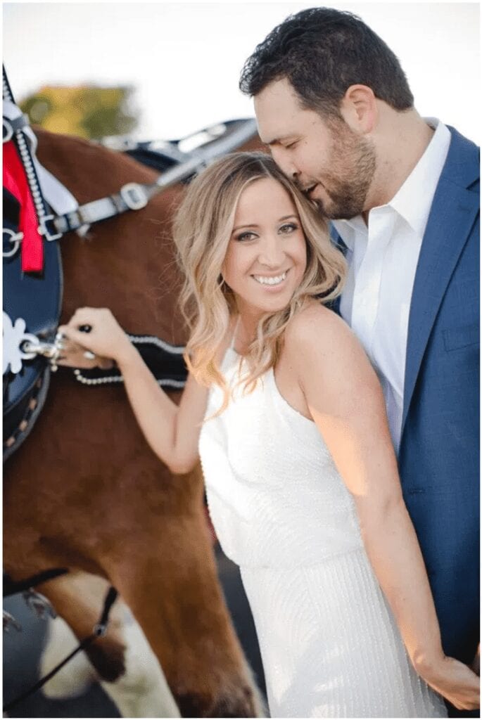 horse farm engagement session, clydesdale engagement photos