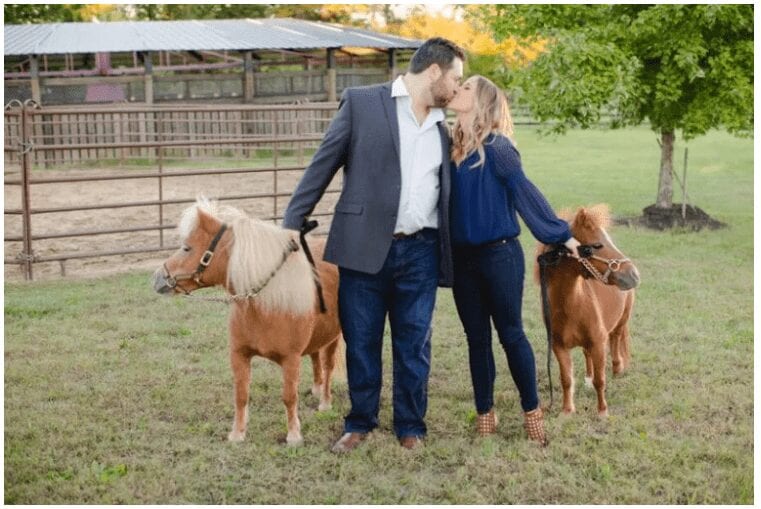 horse farm engagement session, clydesdale engagement photos, rustic farm engagement ideas