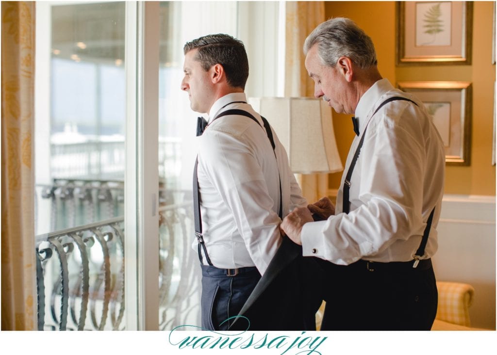 father son moment, groom prep, mallard island wedding