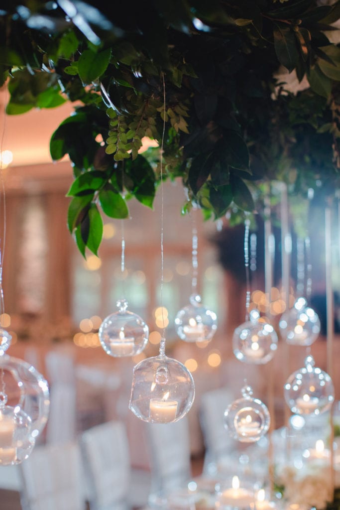 floating candles, hanging candles, floral decor 