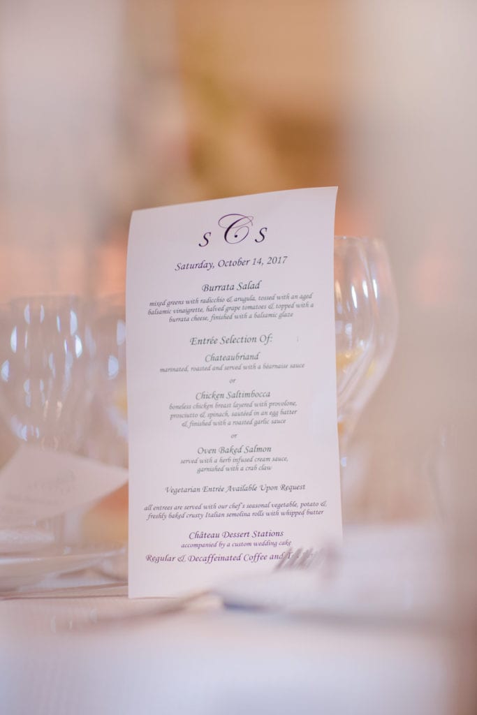 Holland Designs wedding reception menu