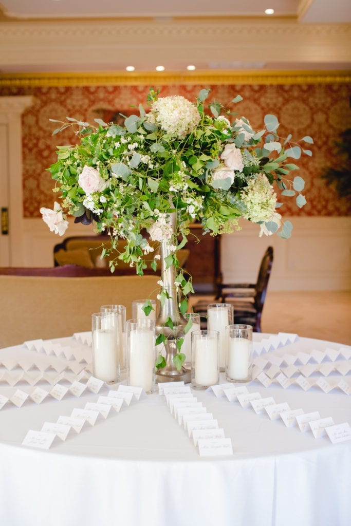 floral centerpiece, floral tablescape, wedding decor, seating assignment table