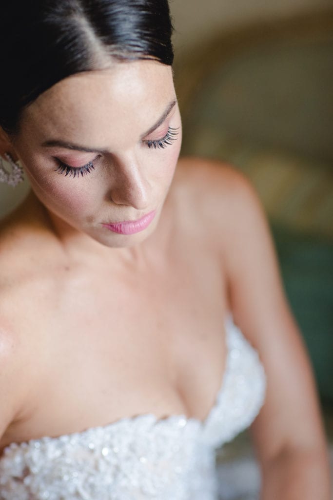 bridal details, bridal makeup, sweetheart wedding gown