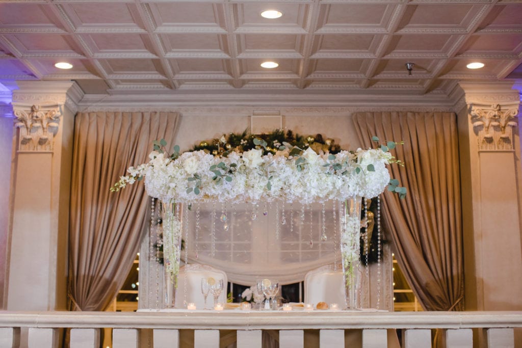 sweetheart table, floral arch, nanina's in the park