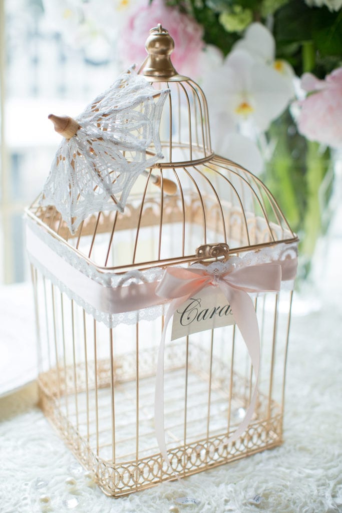 bridal shower card cage, bridal shower decor, elegant bridal shower 