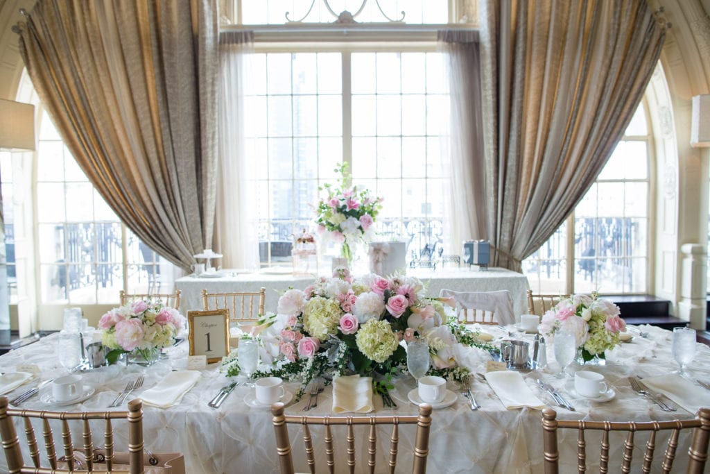 bridal shower table setting, bridal shower florals, clarks flowers