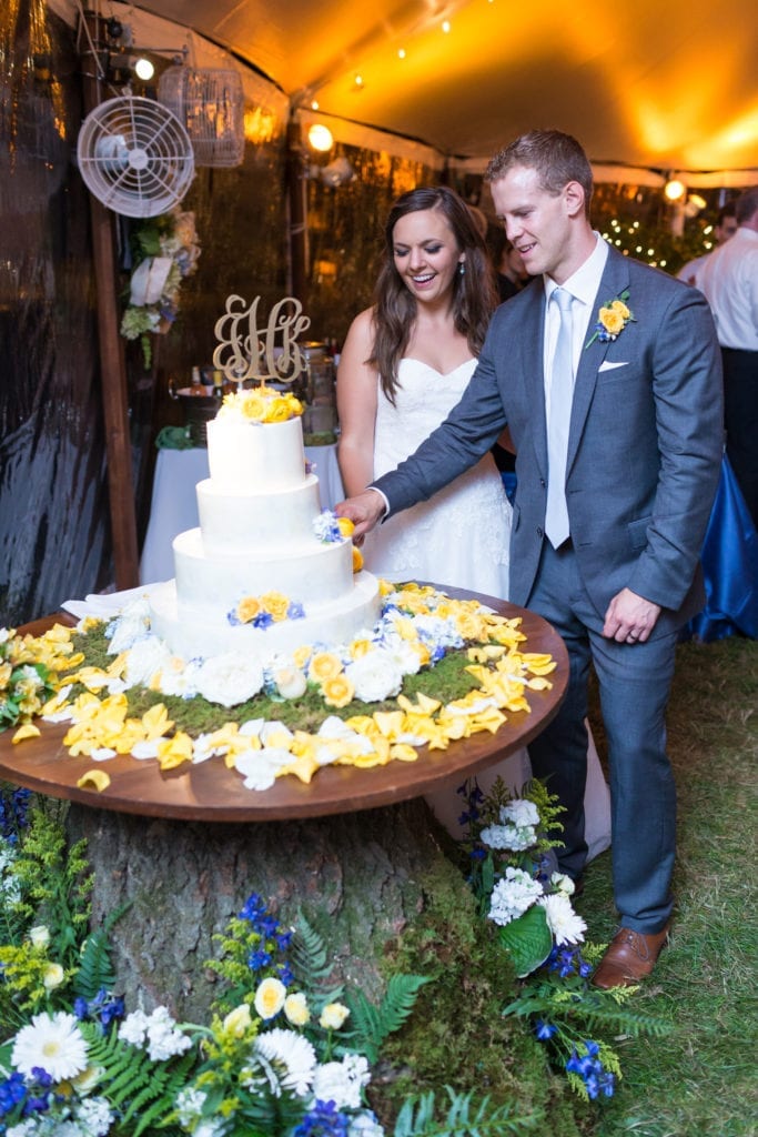 Inn at barley sheaf wedding venue, bride and groom cake cutting