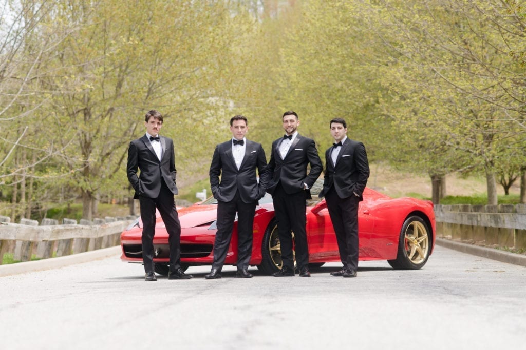 groom and groomsmen; ferrari 