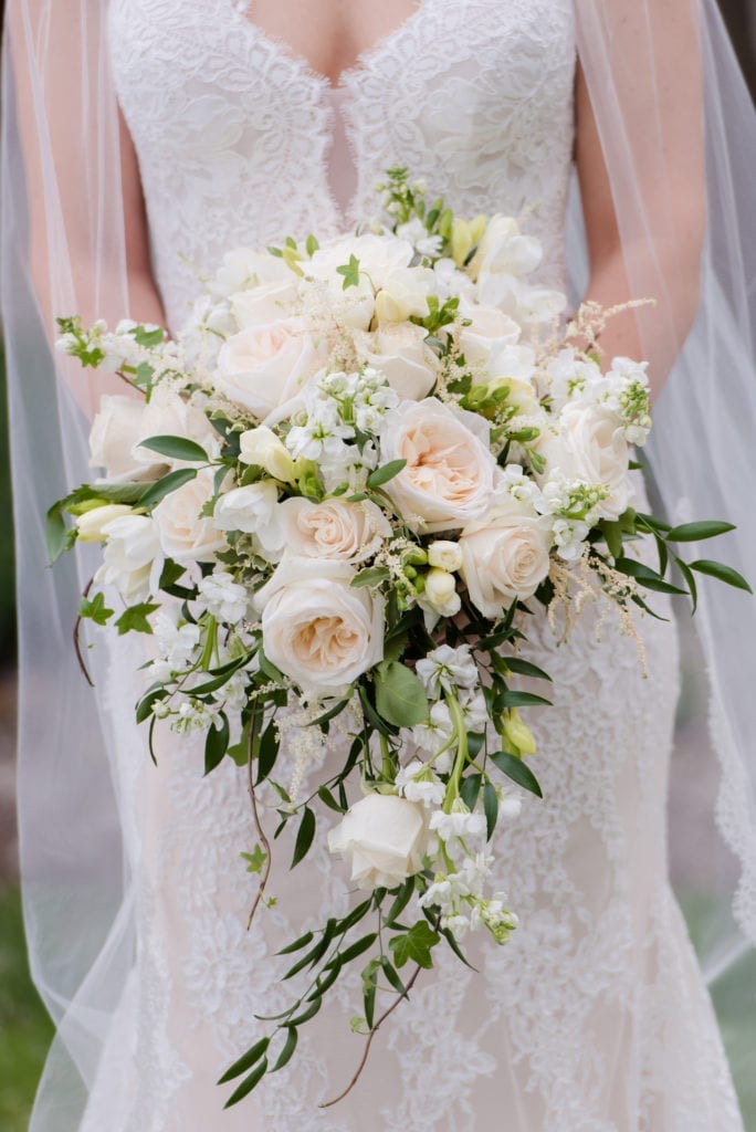 cascade wedding bouquet; rose wedding bouquet 