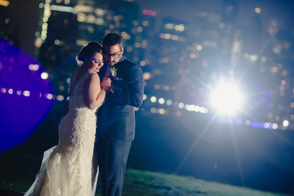 bride and groom night wedding shot, liberty house restaurant wedding photos