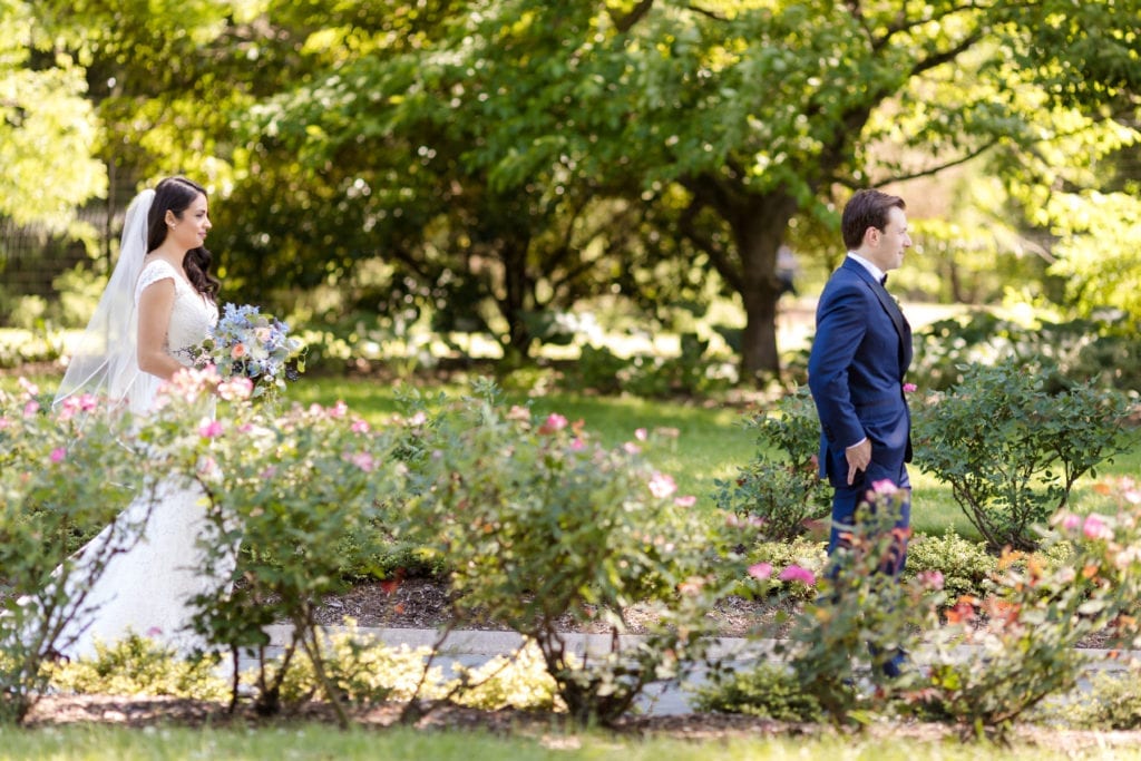 elegant garden wedding, first look