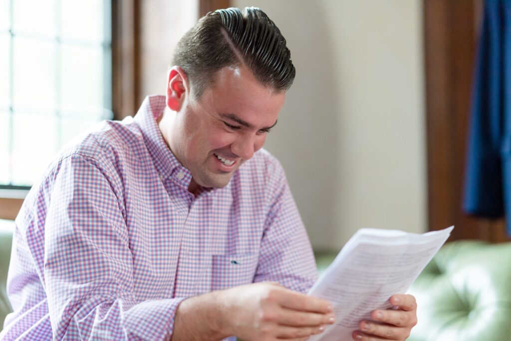 wedding prep, letter to groom