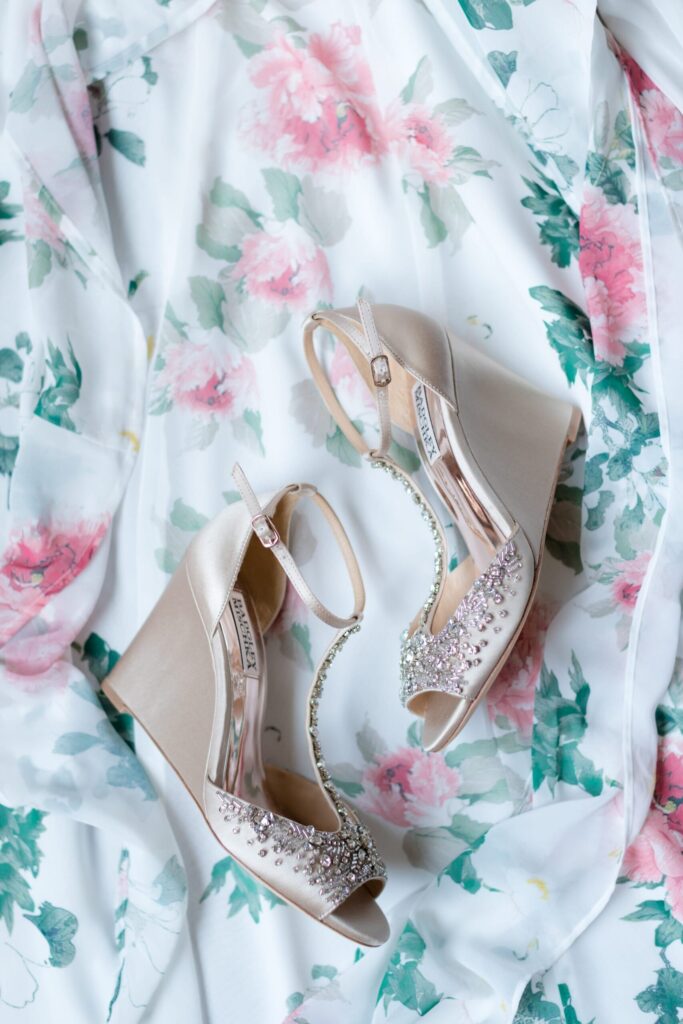 Badgley Mischka wedding shoes, wedding detail photography