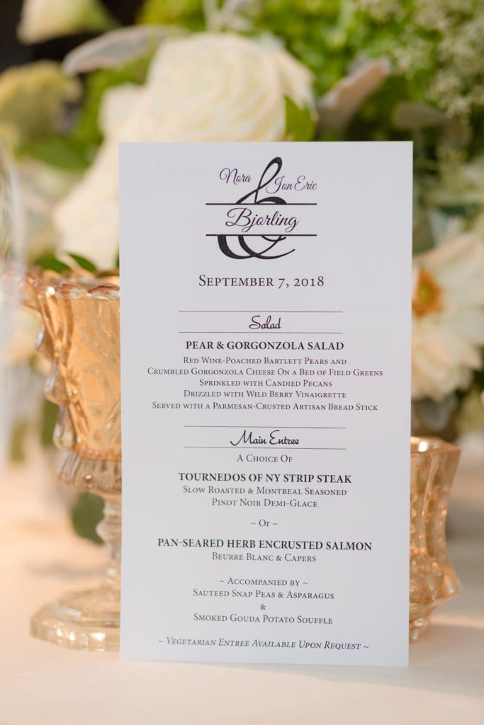 wedding reception menu