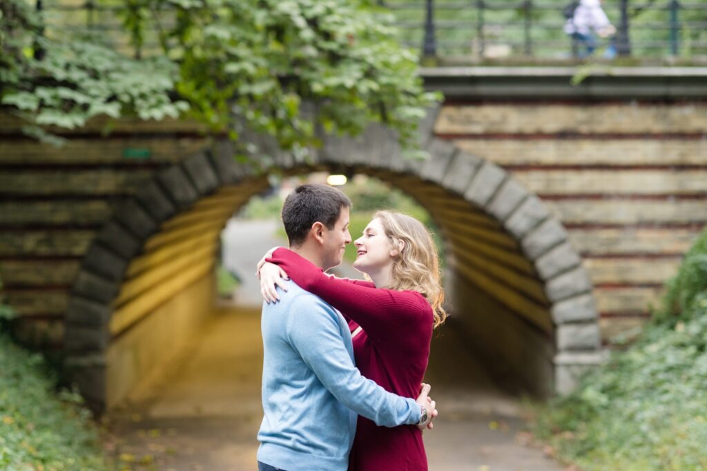 Central Park Engagement Photos, classic bridge photo in central park