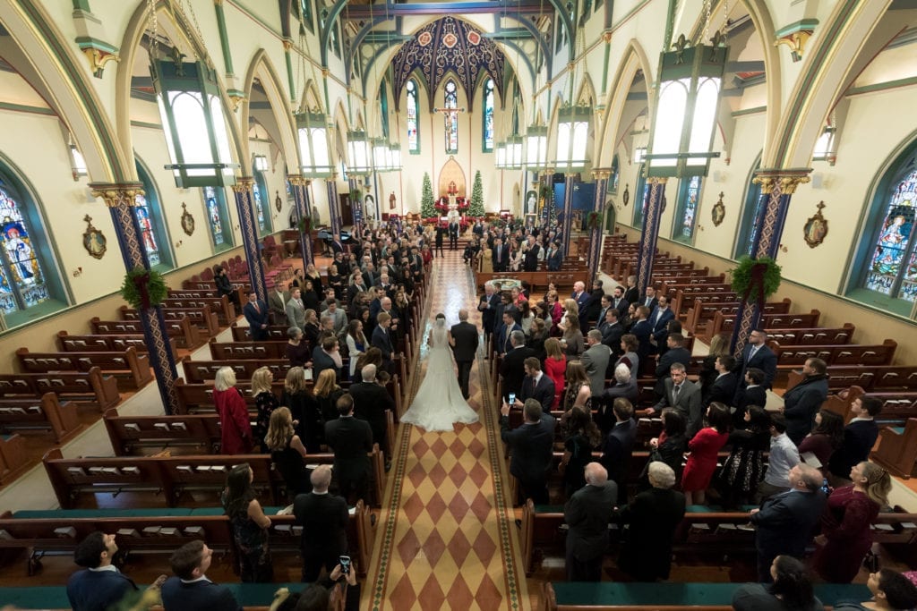 aeriel view of brides procession