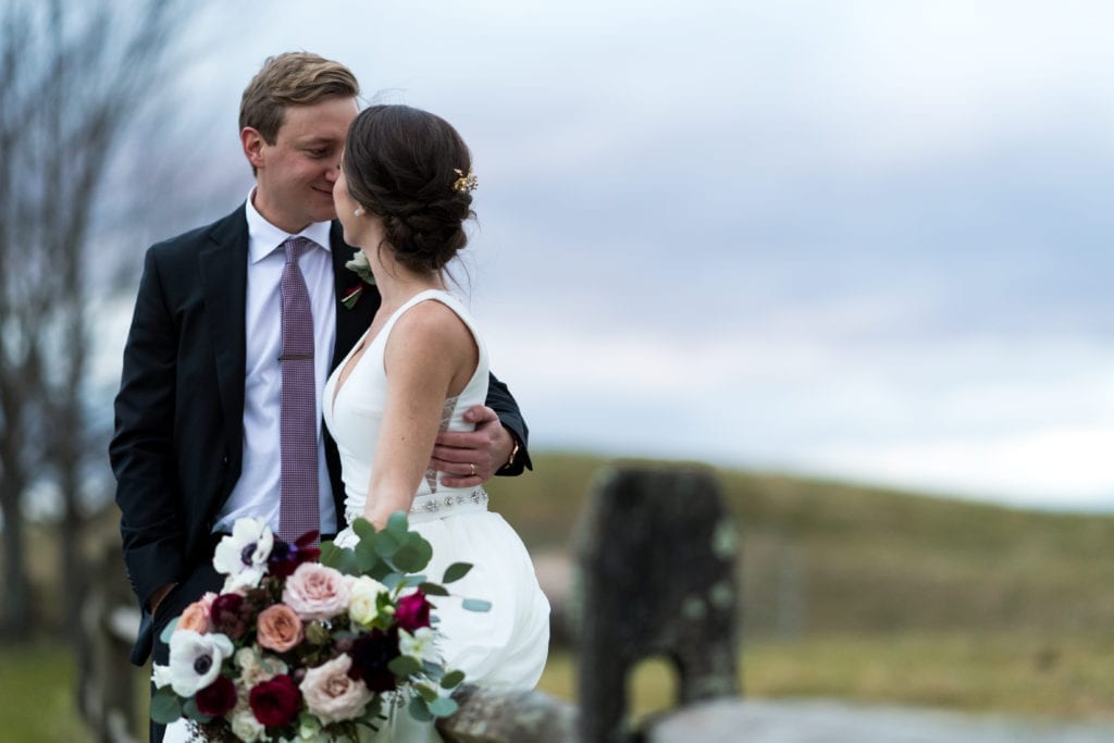 bride and groom kissing