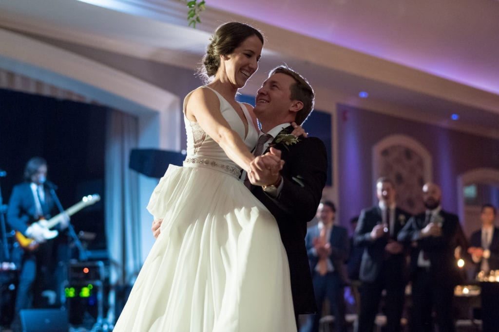 bride and groom dancing