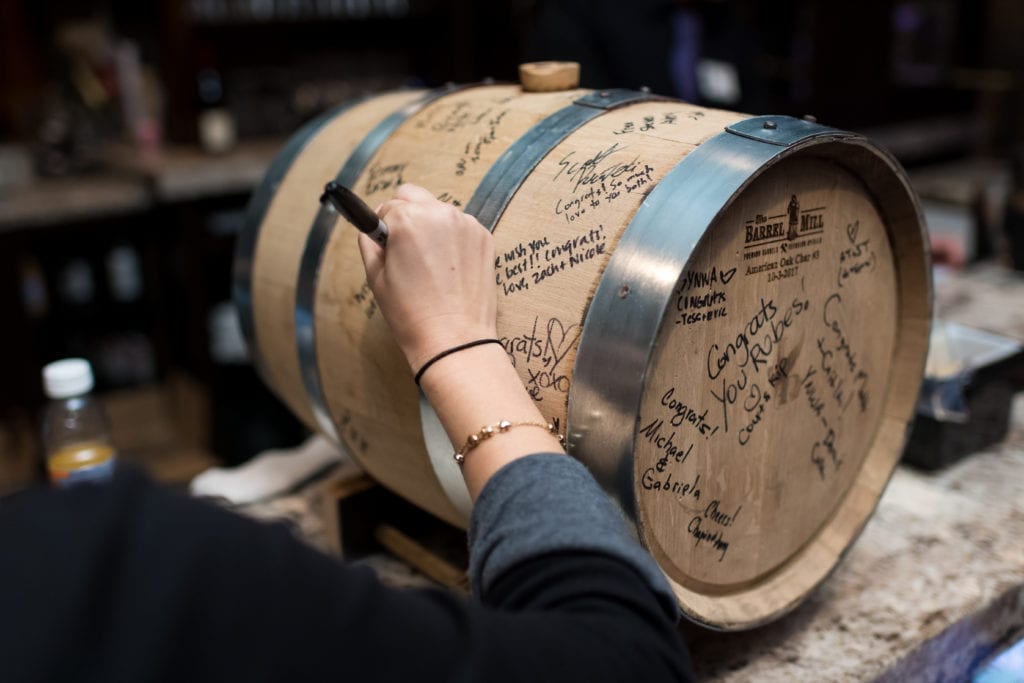 wooden barrel guest book