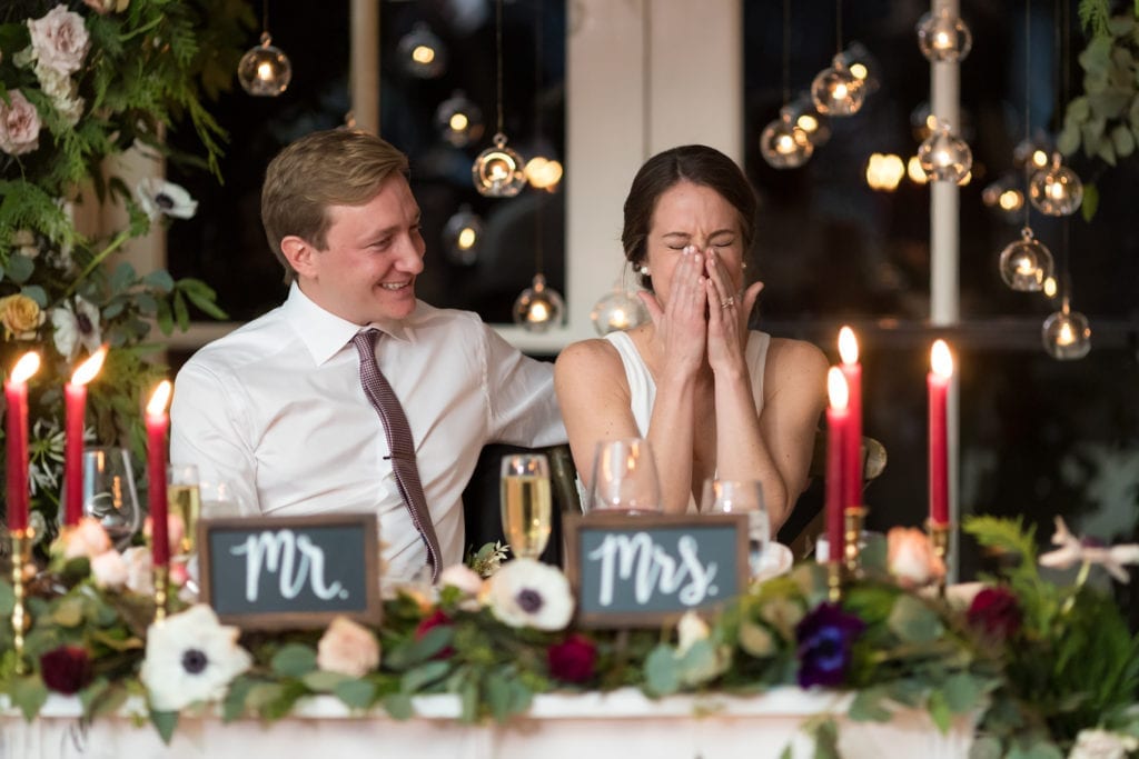 bride crying at her wedding speech