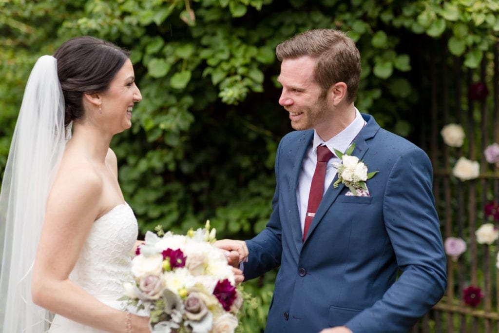 bride and groom at their first look