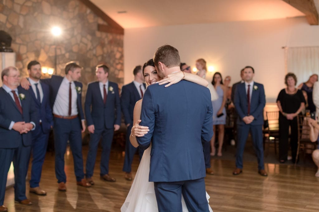 bride and grooms first dance at reception