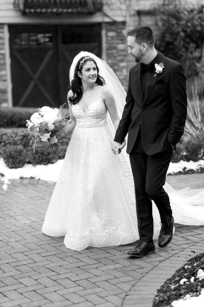 black and white photography of bride and groom