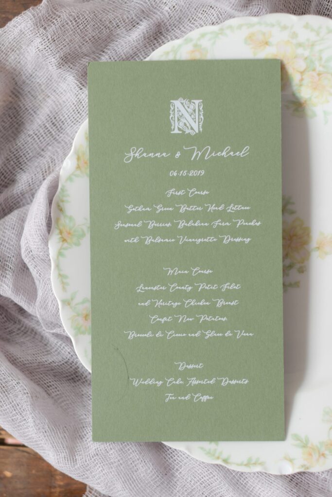 simple modern wedding stationery, wedding menu design