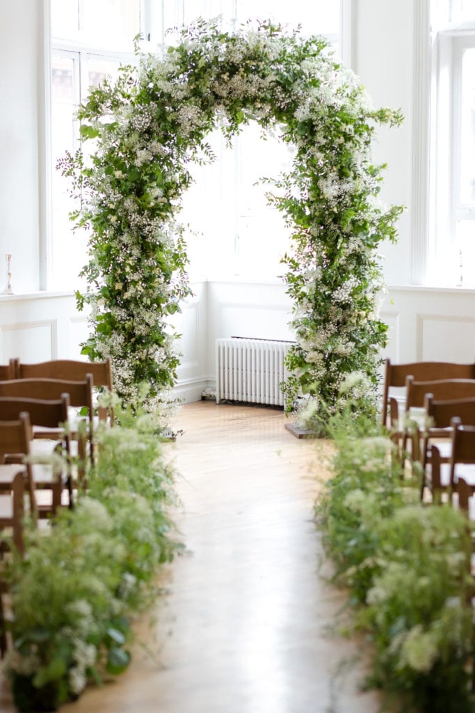 floral greenery wedding arch, boho wedding arch inspiration