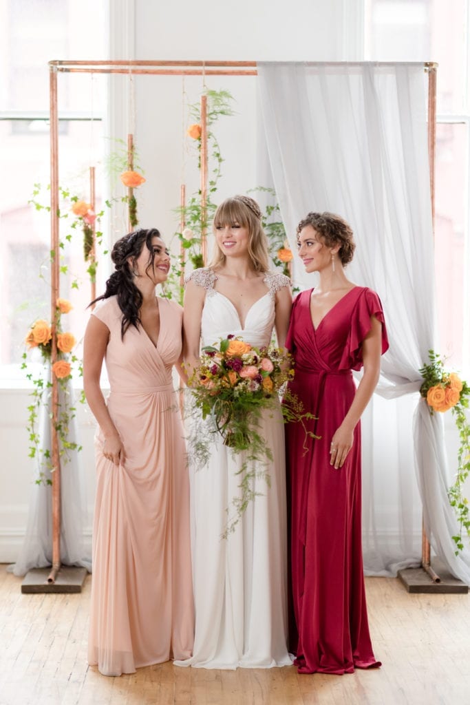 new jersey bride and bridesmaids, non matching bridesmaids dress inspiration