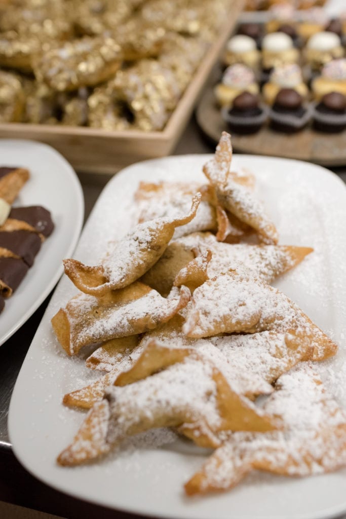 reception dessert table, powdered stuffed cookies