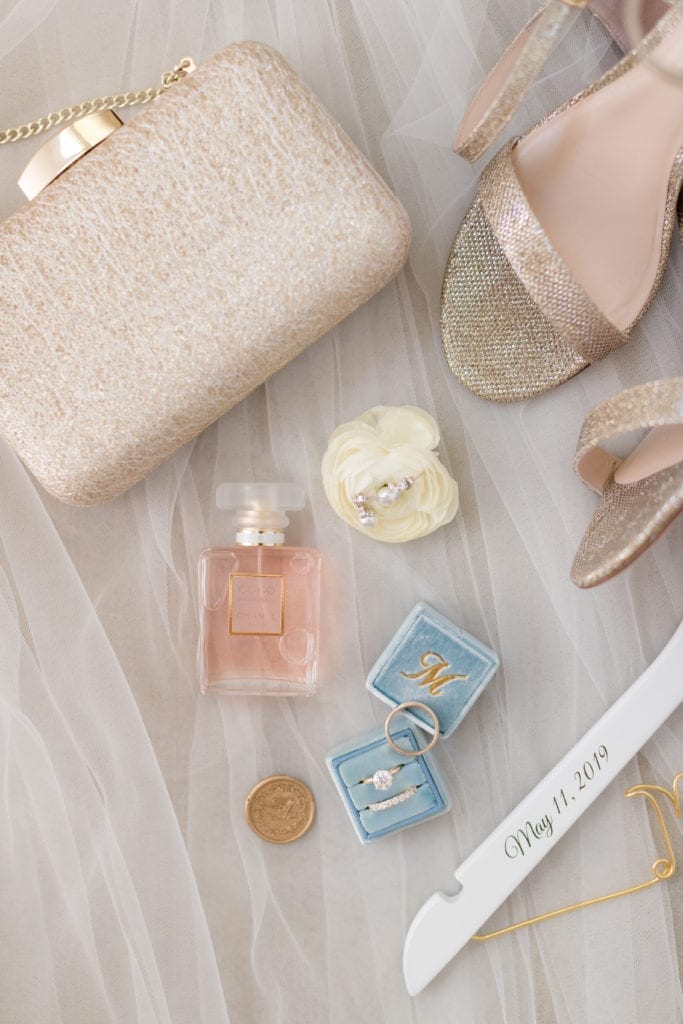 pink wedding accessories, coco mademoiselle perfume