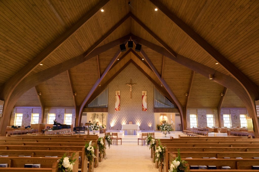 Notre Dame Roman Catholic church, wide shot of church