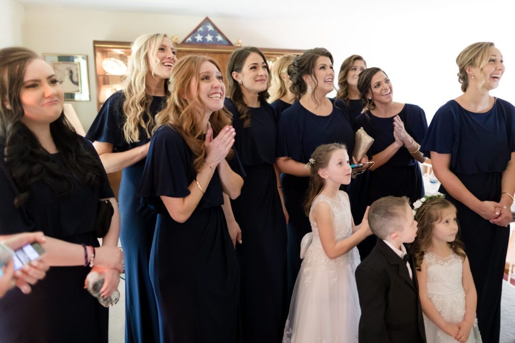 brides reveal to her bridesmaids, bridesmaids waiting to see the bride