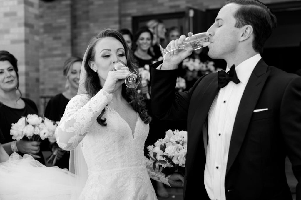 bride and groom champagne toast