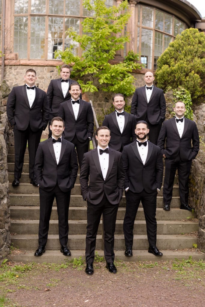 groom and groomsmen photography, black tuxedos