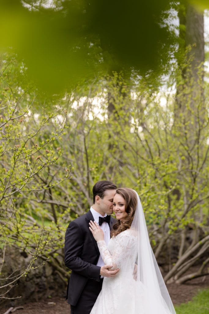 bride and groom in the woods, greenery photography