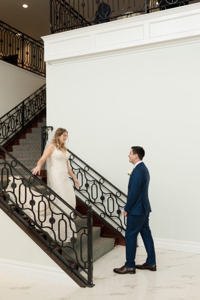 bride and groom first look, the mill lakeside manor