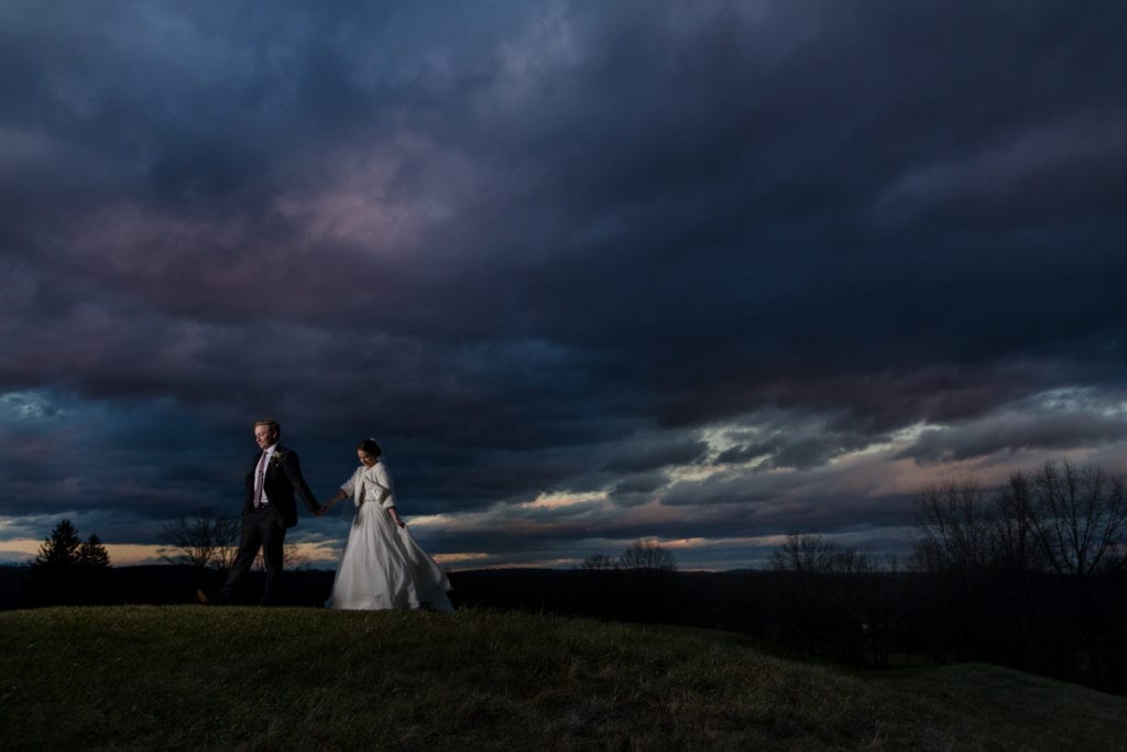 winter wedding, nighttime winter wedding photography