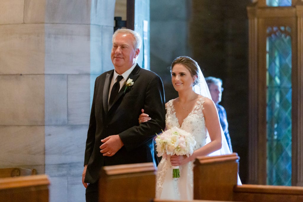 bridal procession, father of the bride walking his daughter down the aisle