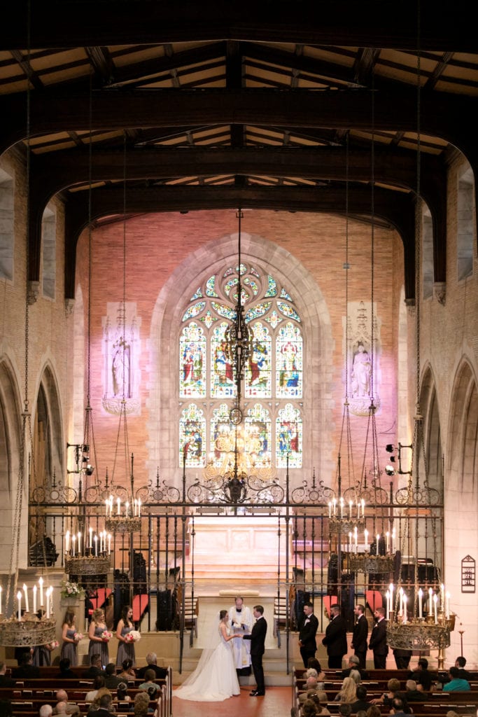 aerial view of catholic wedding ceremony