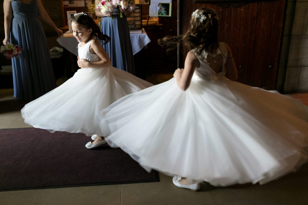 flower girls dancing, white flower girl dresses