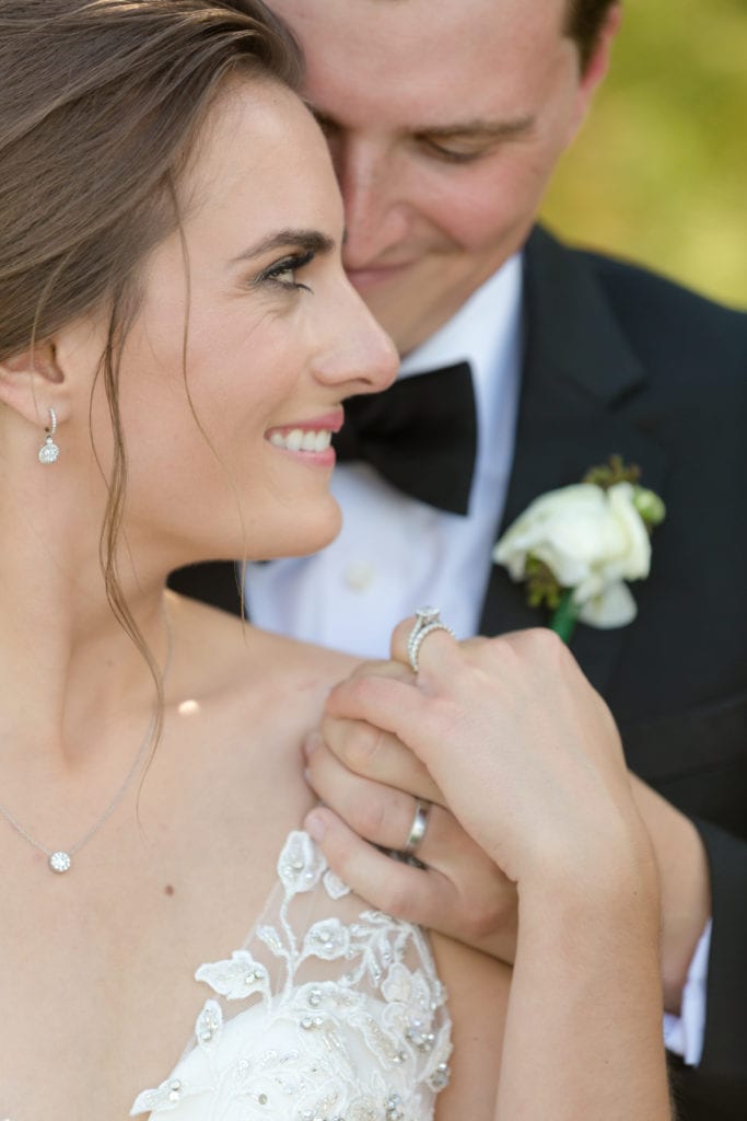 closeup of bride and groom