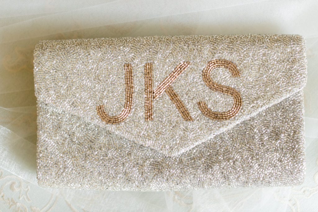 brides initial monogrammed clutch