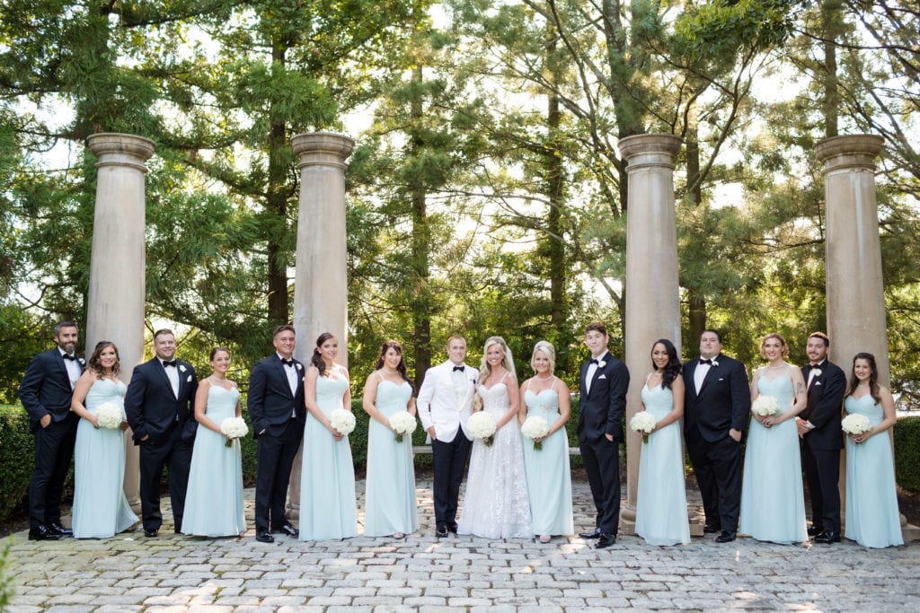 bride and groom with their wedding party, ashford estate