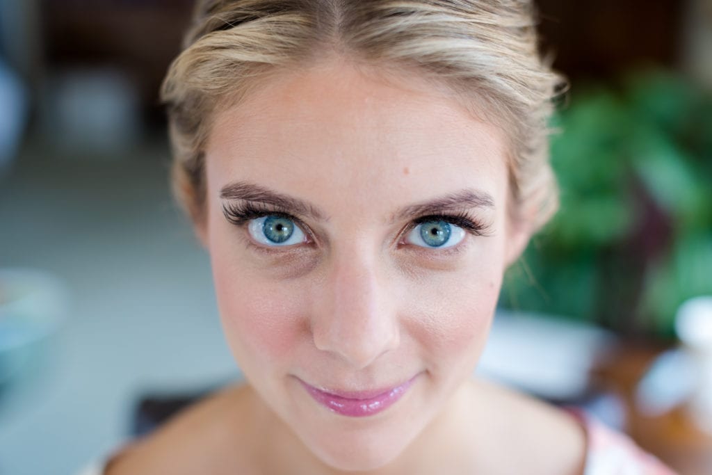 up close shot of bridesmaids wedding makeup, beauty on location nj